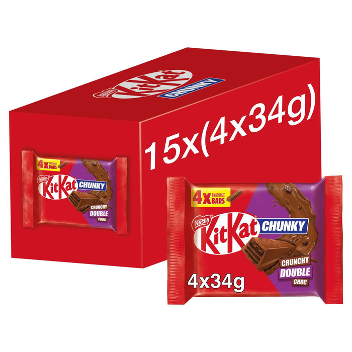 15x Nestle Kitkat Chunky Crunchy Double Chocolate Bar Pack of 4 136g