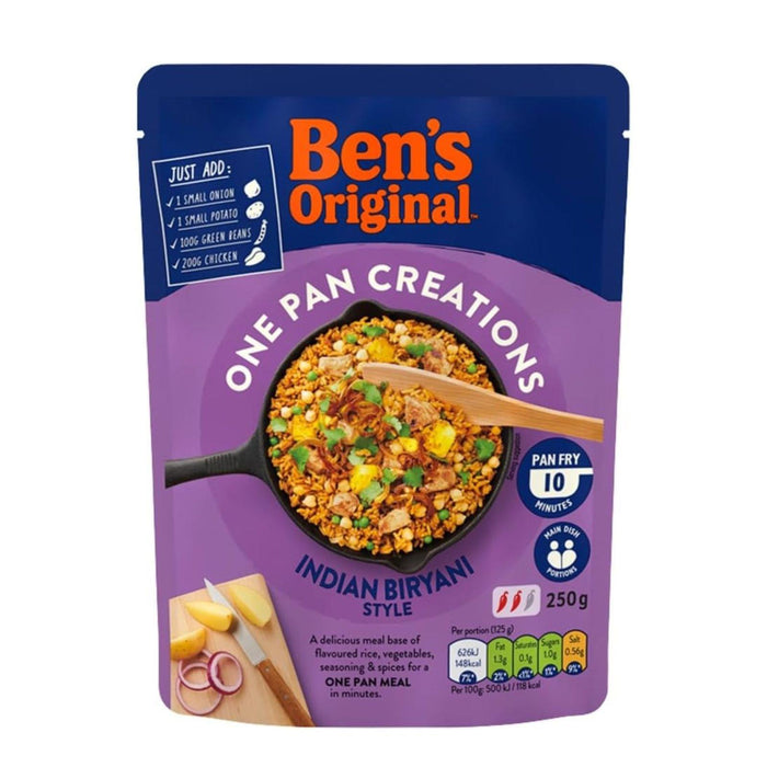 6x Ben's Original One Pan Creations, Indian Biryani, Rice Pouch, Ready Meals 250g (Box of 6)