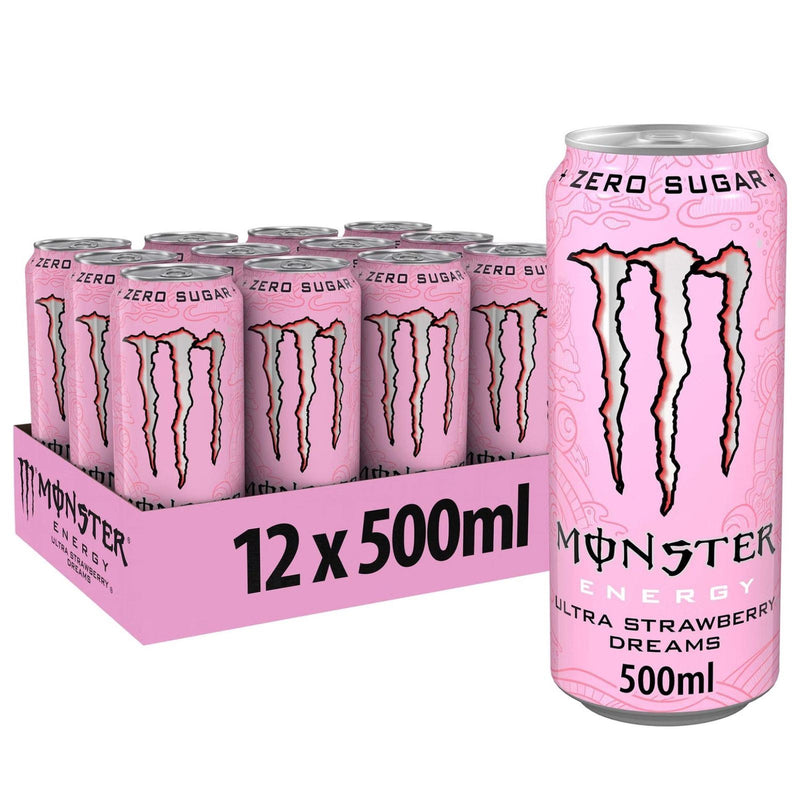 Monster Ultra Strawberry Dreams Energy Drink, Zero Sugar 500ml (Box of 24)