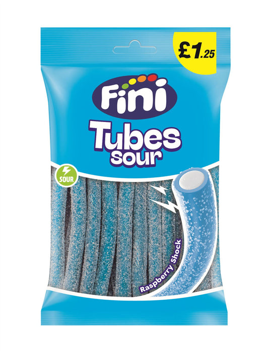 Fini Sweets Tube Sour Raspberry Shock Fizzy Candy (12 x 140g)