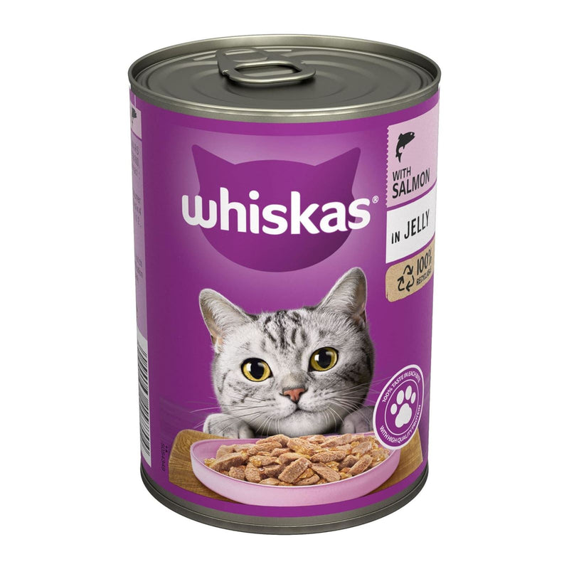 Whiskas 1+ Salmon in Jelly  Cans, Adult Cat Wet Food 400g (Box of 12)