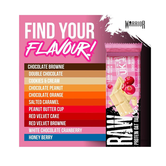 12x Warrior Raw Protein Bars Oat Bar Flapjacks,White Chocolate Cranberry 75g