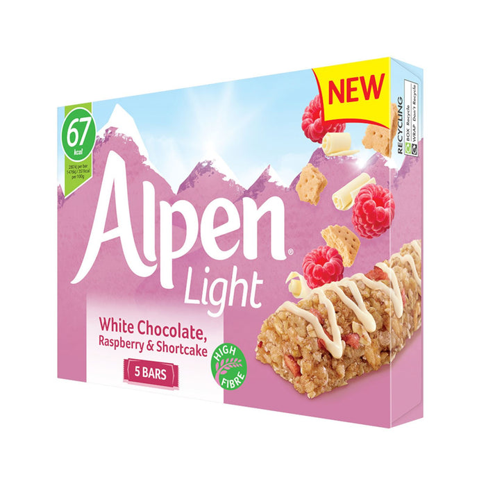Alpen Light White Chocolate, Raspberry & Shortcake 95g (10 packs of 5, Total 50)