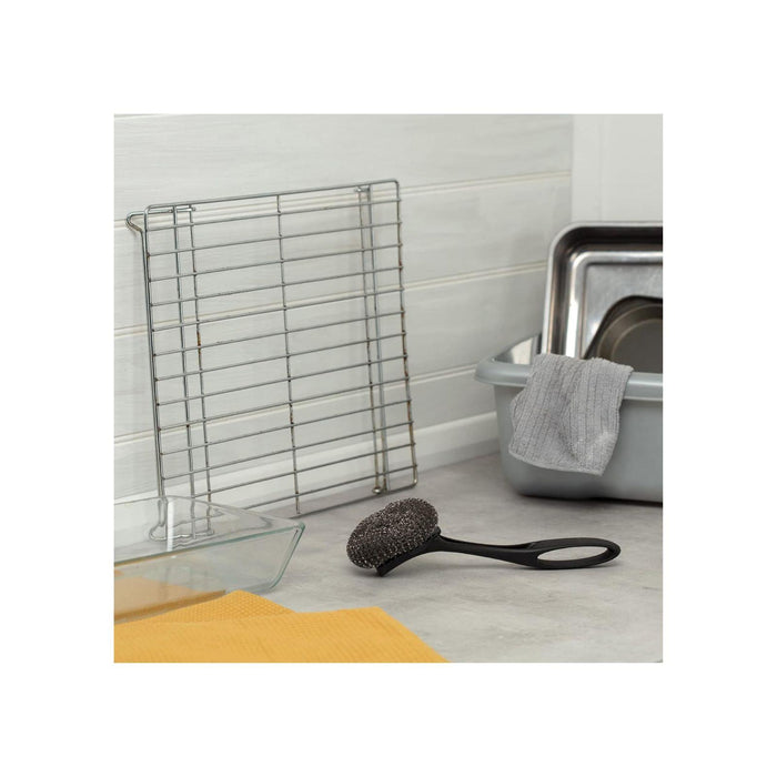 Dishmatic Scrubbee Washing-Up Stainless Steel Scourer  Washing-Up Handle with Easy-Grip Handle