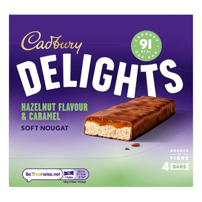 Cadbury Delights Soft Nougat Hazelnut & Caramel Bars, 4 Pack (9 x 88g)