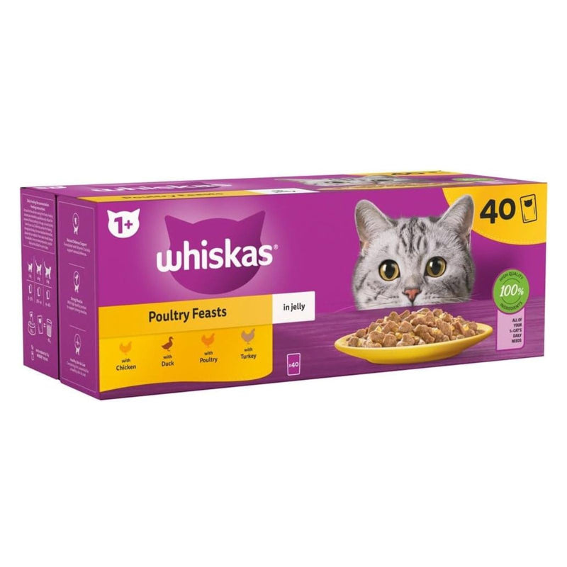 WHISKAS 1+ Adult Wet Cat Food Pouches 85g (Box of 40)