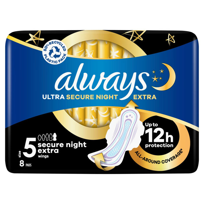 Always Ultra Pads Secure Night Extra Wings Size 5 8's (Box of 8)