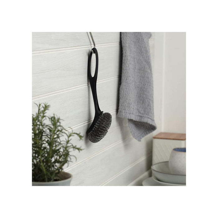 Dishmatic Scrubbee Washing-Up Stainless Steel Scourer  Washing-Up Handle with Easy-Grip Handle