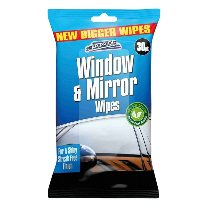 Car Pride Window & Mirror Wipes, 30 Pack