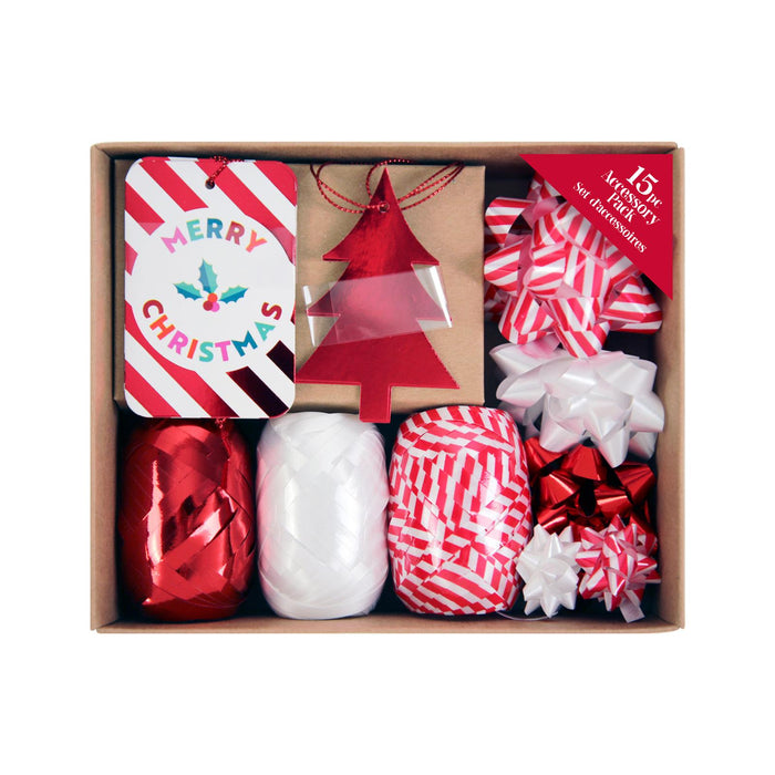 Christmas Tag & Ribbon Accessory Pack Candy Cane 15 Piece