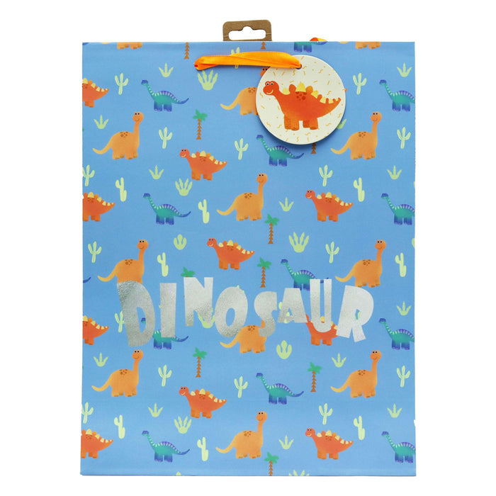 Blue Dinosaur Kids Gift Wrapping Paper Bag Large