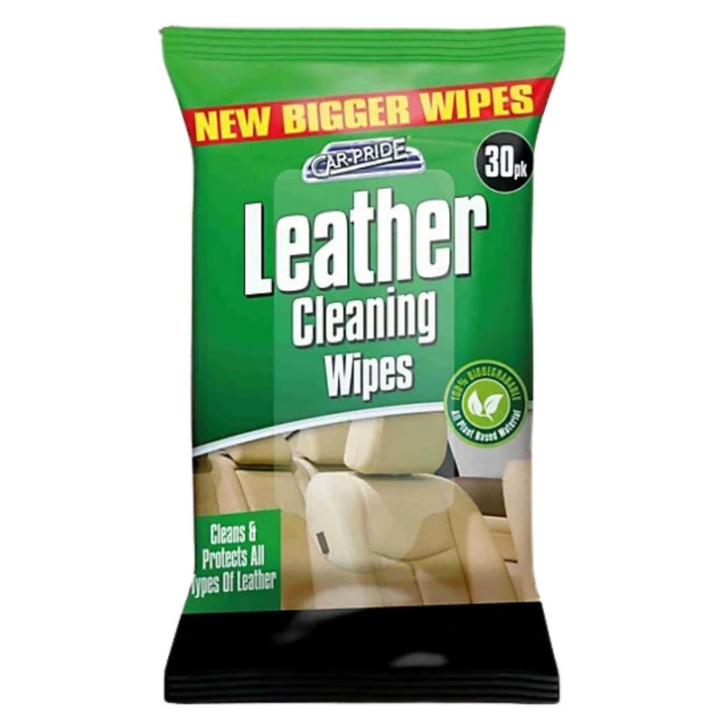 Car Pride Leather Cleaning Wipes Biodegradable, 30 Pack