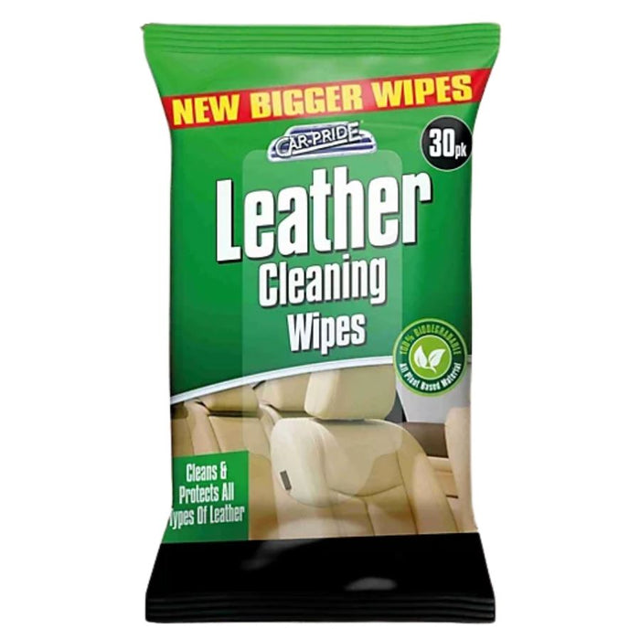 Car Pride Leather Cleaning Wipes Biodegradable, 30 Pack