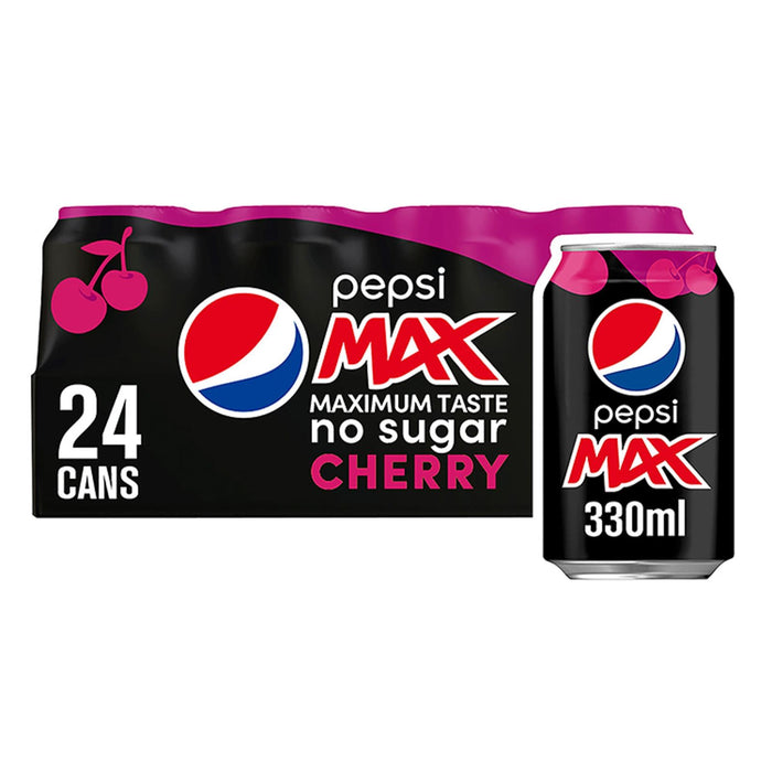 Pepsi Max Cherry No Sugar Soft Drink Can 330ml (Box of 24)