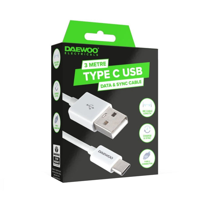 Daewoo Electricals 3 Metre Type C USB Data & Sync Cable Fast Charge Cable