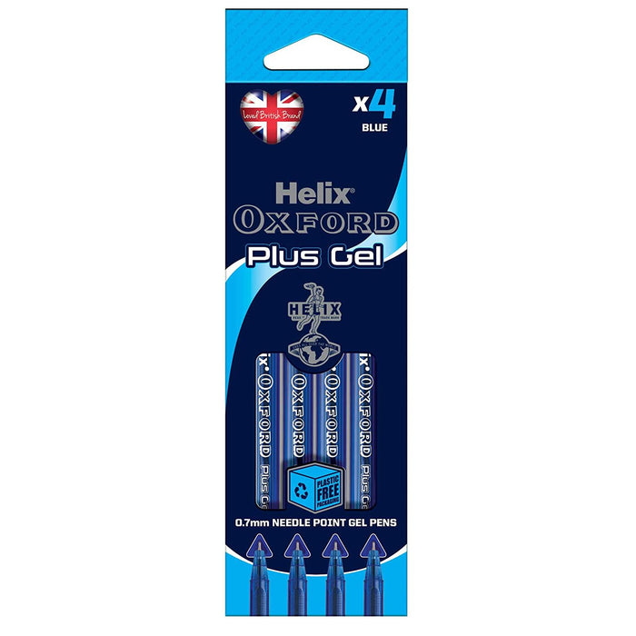 Helix Oxford Plus Gel Pens, Blue - 4 Pack