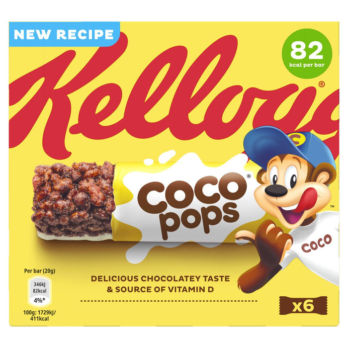 Kellogg's Coco Pops Bar Chocolate Flavour Toasted Rice Cereal 6 Pack 20g (Box of 14)