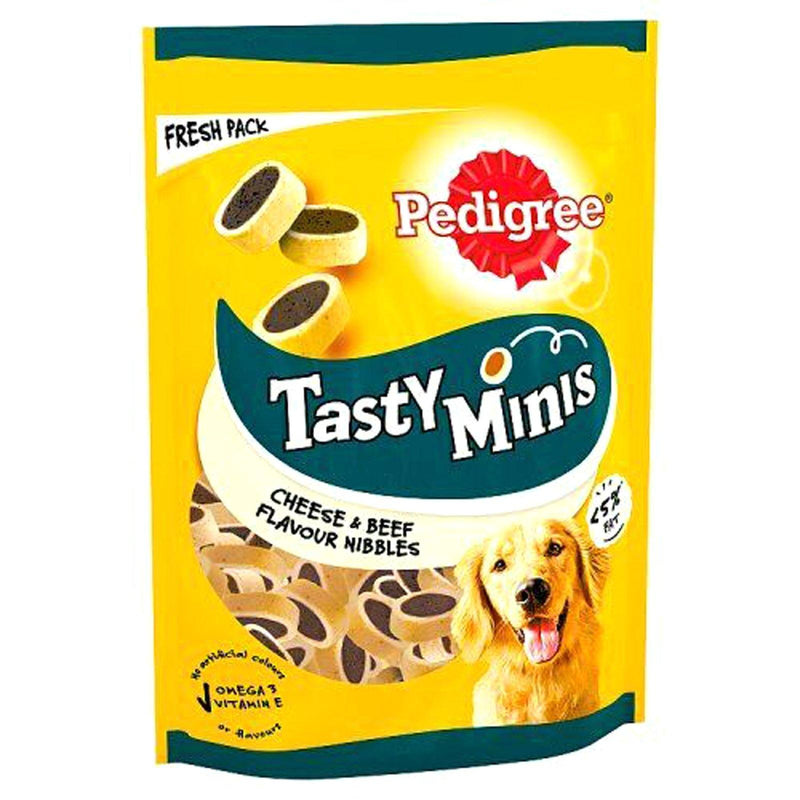 Pedigree Tasty Minis Dog Treats Cheese & Beef Nibbles 140g (8 Packs) BBE 25/08/25