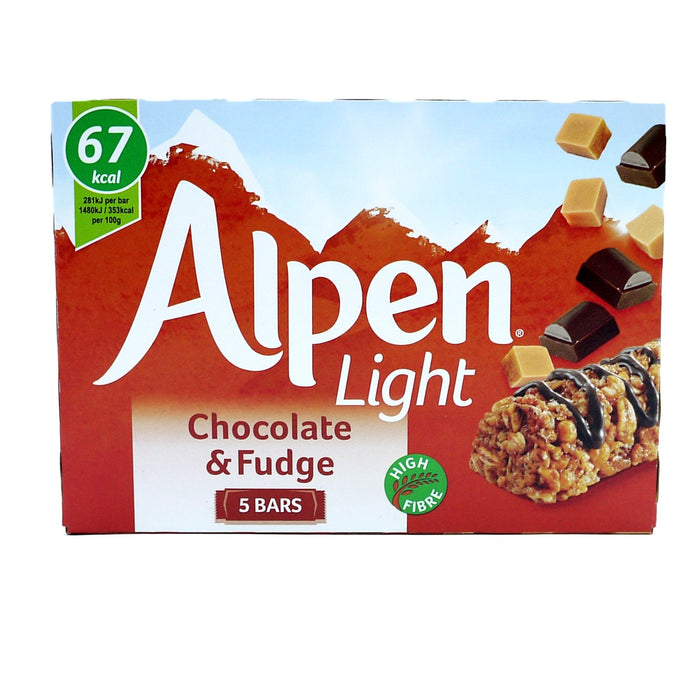 Alpen Light Bars Chocolate & Fudge Cereal Bar 95g (10 Packs of 5, Total 50) - myShop.co.uk