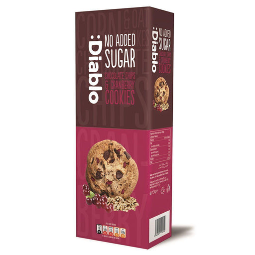 Diablo No Added Sugar Chocolate Chips & Cranberry Cookies 135g (Box of 12) - myShop.co.uk