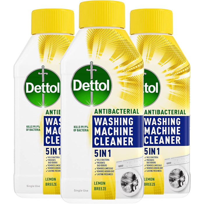 Dettol 5-in-1 Antibacterial Washing Machine Cleaner Lemon Breeze 250ml (Box of 3)