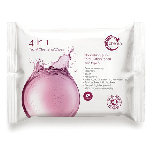 Cherish Cleansing Face Wipes 4in1 Make-up remover 25'S - myShop.co.uk