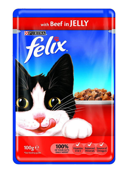Felix Wet Cat Food Beef in Jelly Pouch 100g (Box of 20) - myShop.co.uk