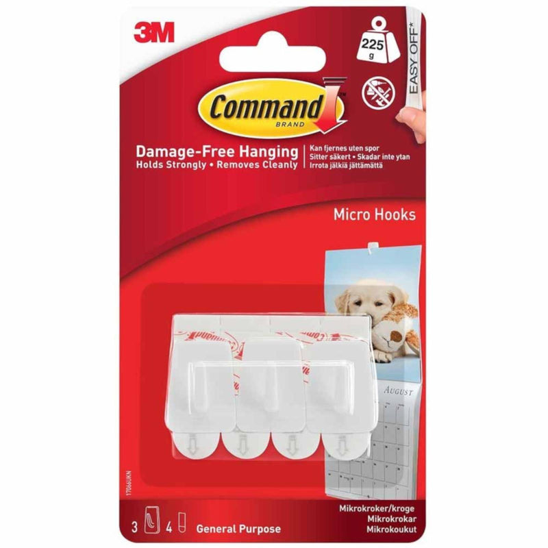 3M Command Damage-Free Hanging Micro Hooks Pack of 3 - myShop.co.uk