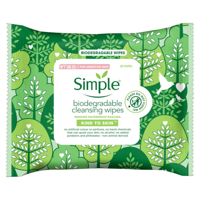 Simple Biodegradable Cleansing Face Makeup Remover Wipes 20'S - myShop.co.uk