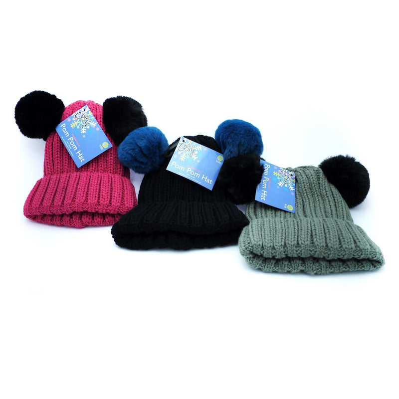 Kids Hat Twin Pom Pom Faux Fur - myShop.co.uk