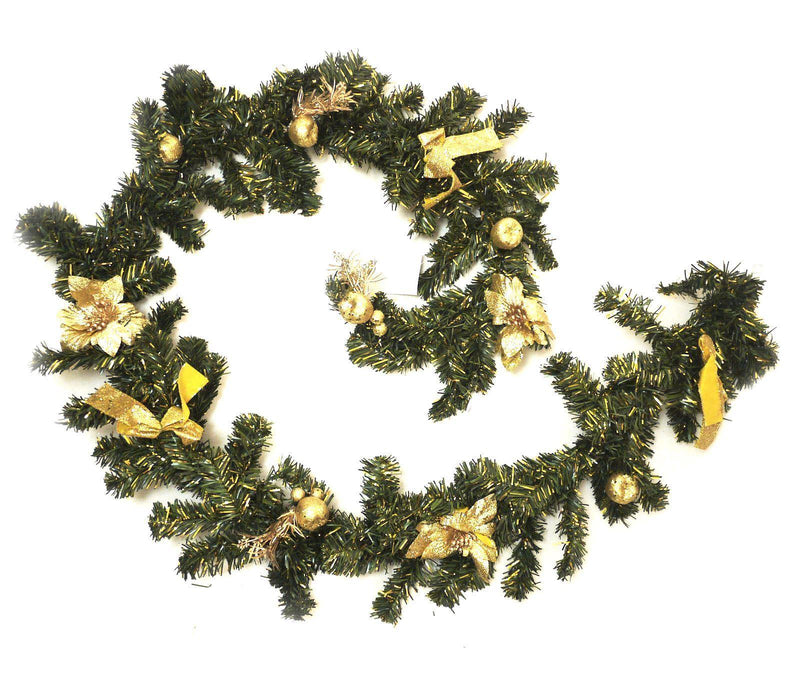 Long Christmas Garland Green & Gold (1.8m) - myShop.co.uk