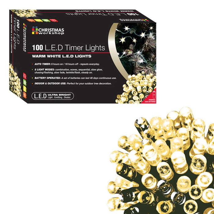 Christmas Lights Led Battery Operated Timer Warm White 100 Bulb - myShop.co.uk