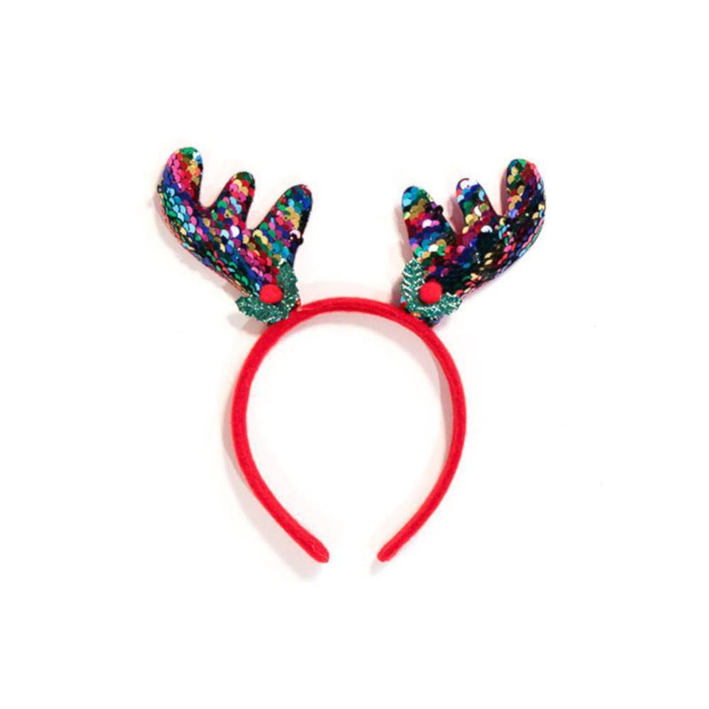 Christmas Headband Reindeer Antlers Rainbow Sequin - myShop.co.uk