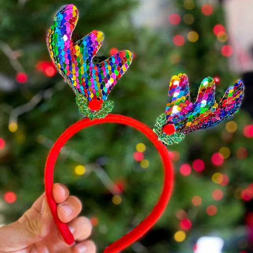 Christmas Headband Reindeer Antlers Rainbow Sequin - myShop.co.uk