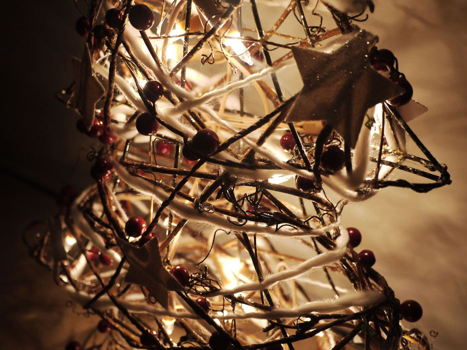 Rustic Rattan Light-Up Christmas Tree 48cm