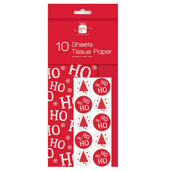 Christmas Tissue Paper Ho Ho Ho Giftwrap - 10 Sheets