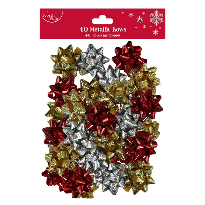North Pole Metallic Christmas Bows 40 Pieces