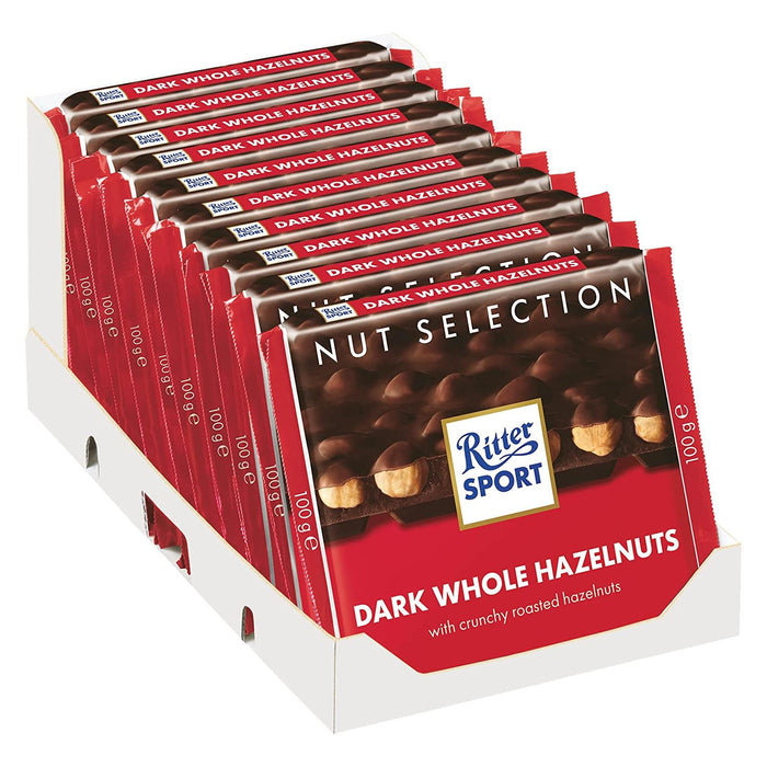 Ritter Sport Chocolate Dark Whole Hazelnut 100g (Box of 10)