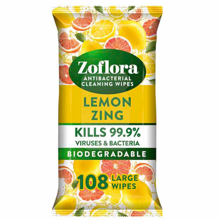 Zoflora Antibacterial Multi-Surface Cleaning Wipes Lemon Zing 108 Pieces